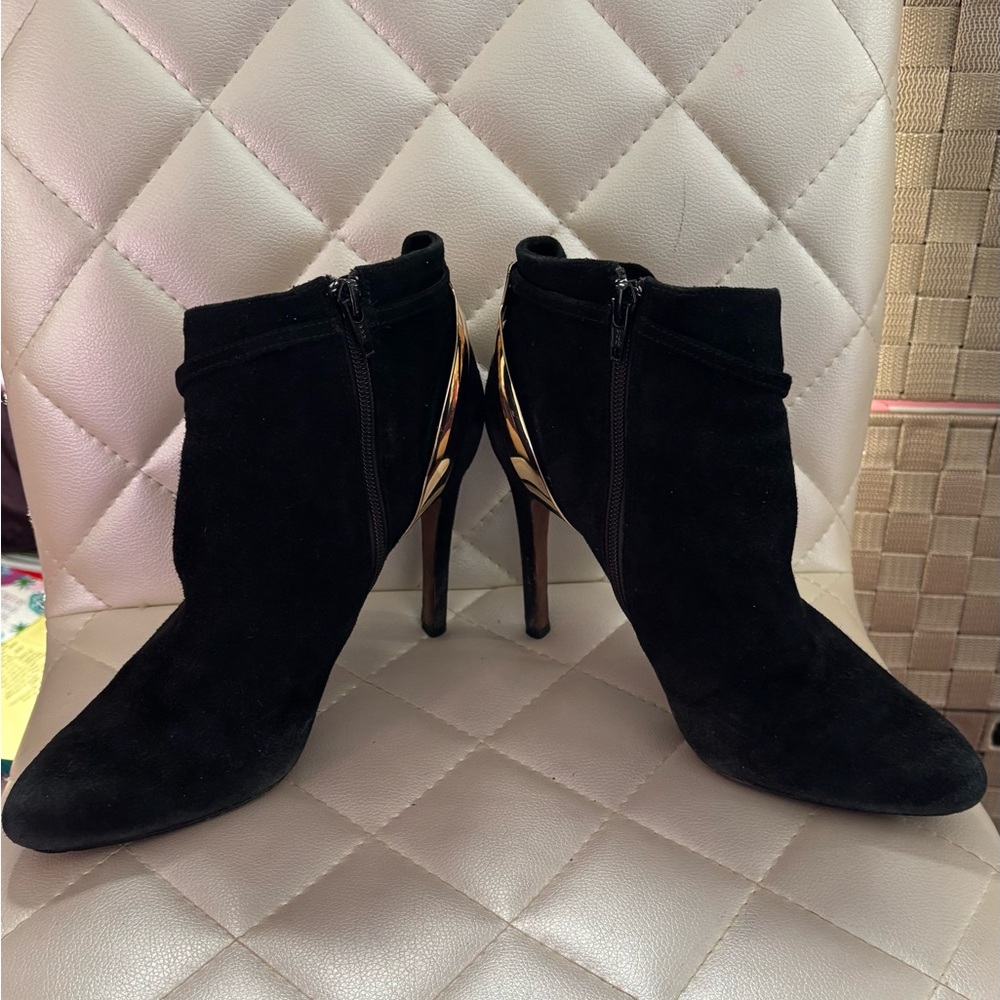 Coach Black Ankle Boots with Gold Heels